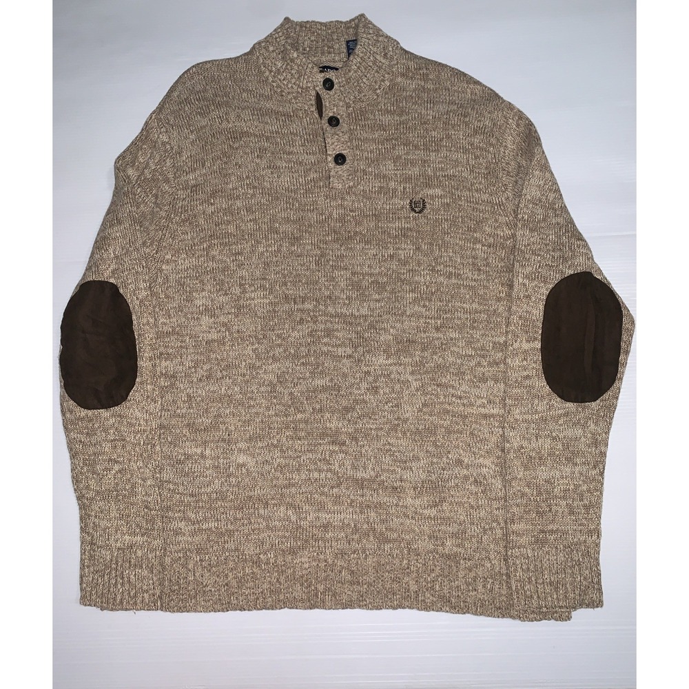 Chaps Sweater Mens 2XLT Elbow Patches Pullover Mock Neck Brown Heavyweight